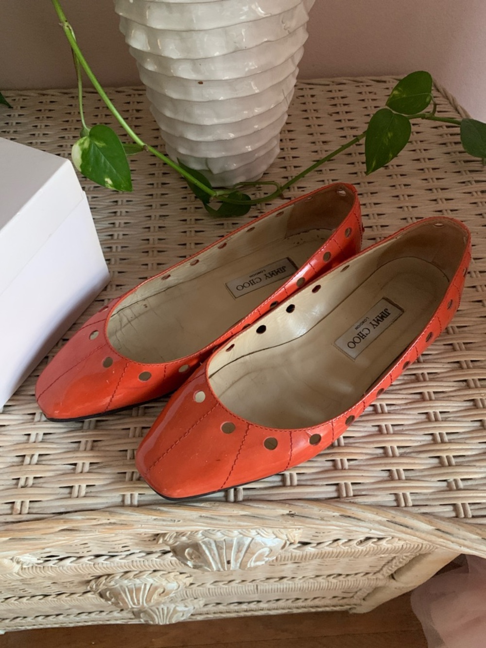 Jimmy Choo Orange Patent Leather Ballet Flats